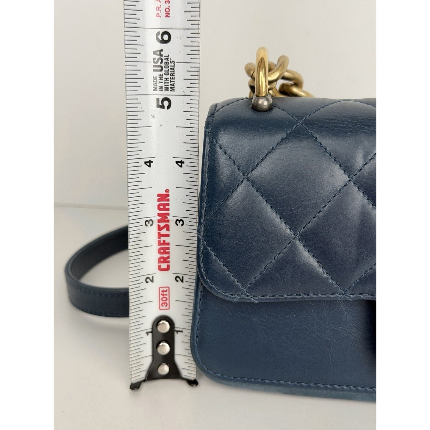 Chanel Mini Straight-Lined Flap Bag Blue Leather Shoulder Bag 2018-2019