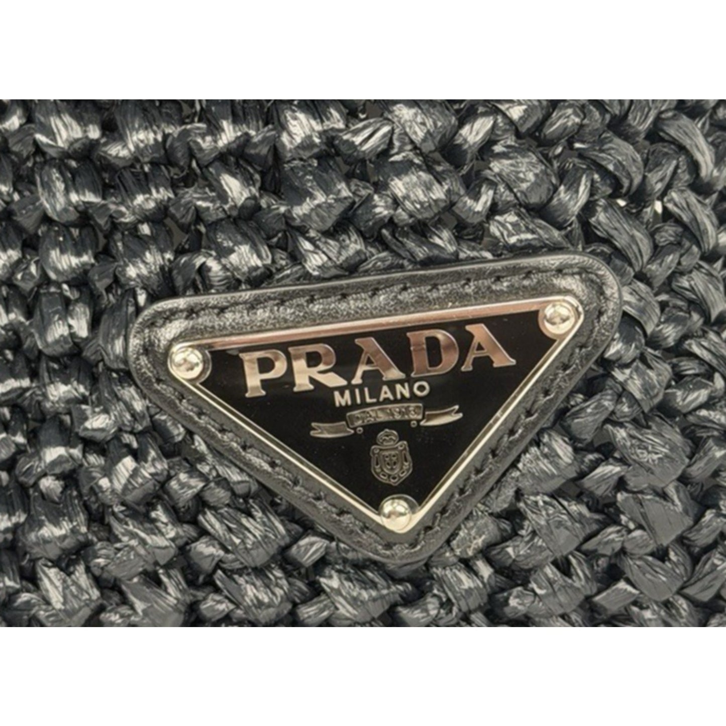 Prada Raffia Black Tote Bag with a White Embroidered Logo D3