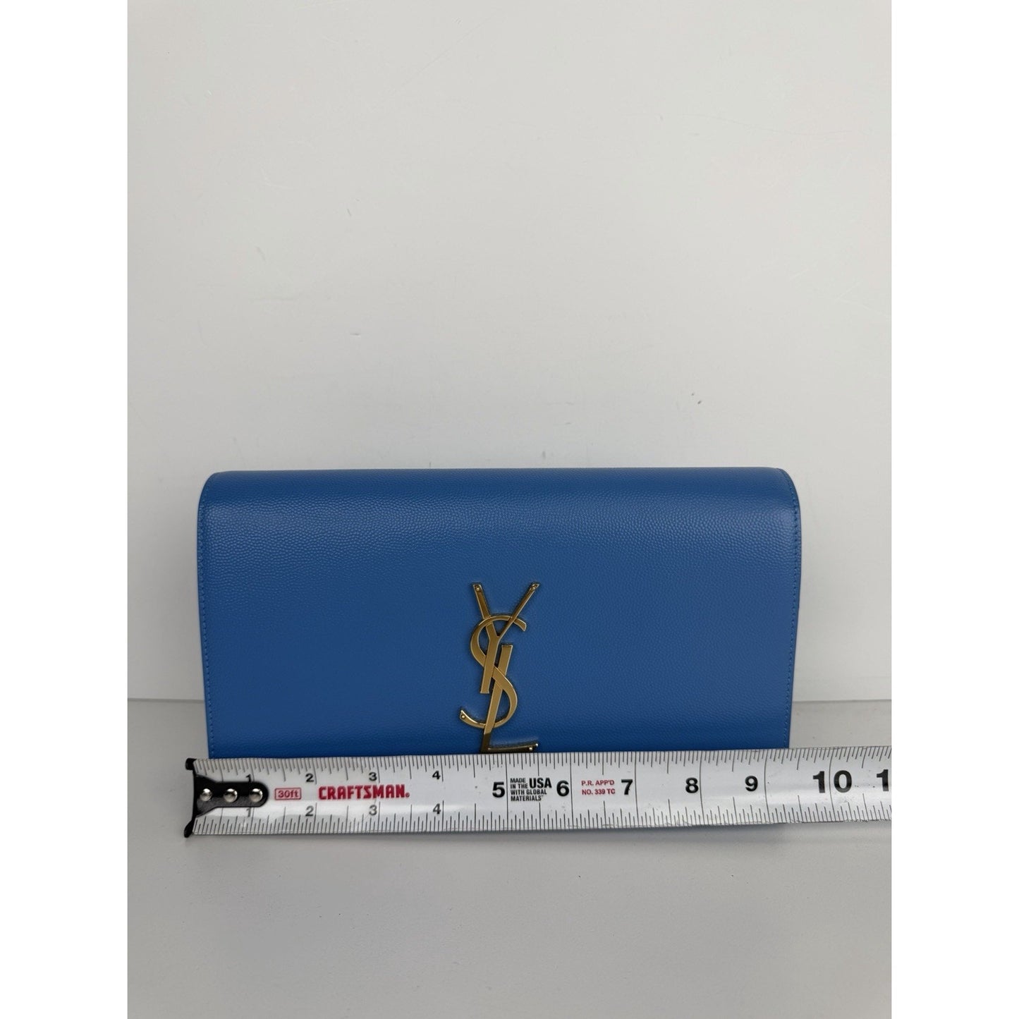 Saint Laurent Monogram Cassandre Clutch Bag in Blue Grain de Poudre Leather S-13