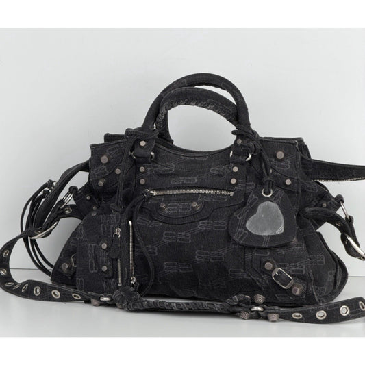 Balenciaga Neo Cagole City Handbag Medium in Washed Denim BB Monogram D5