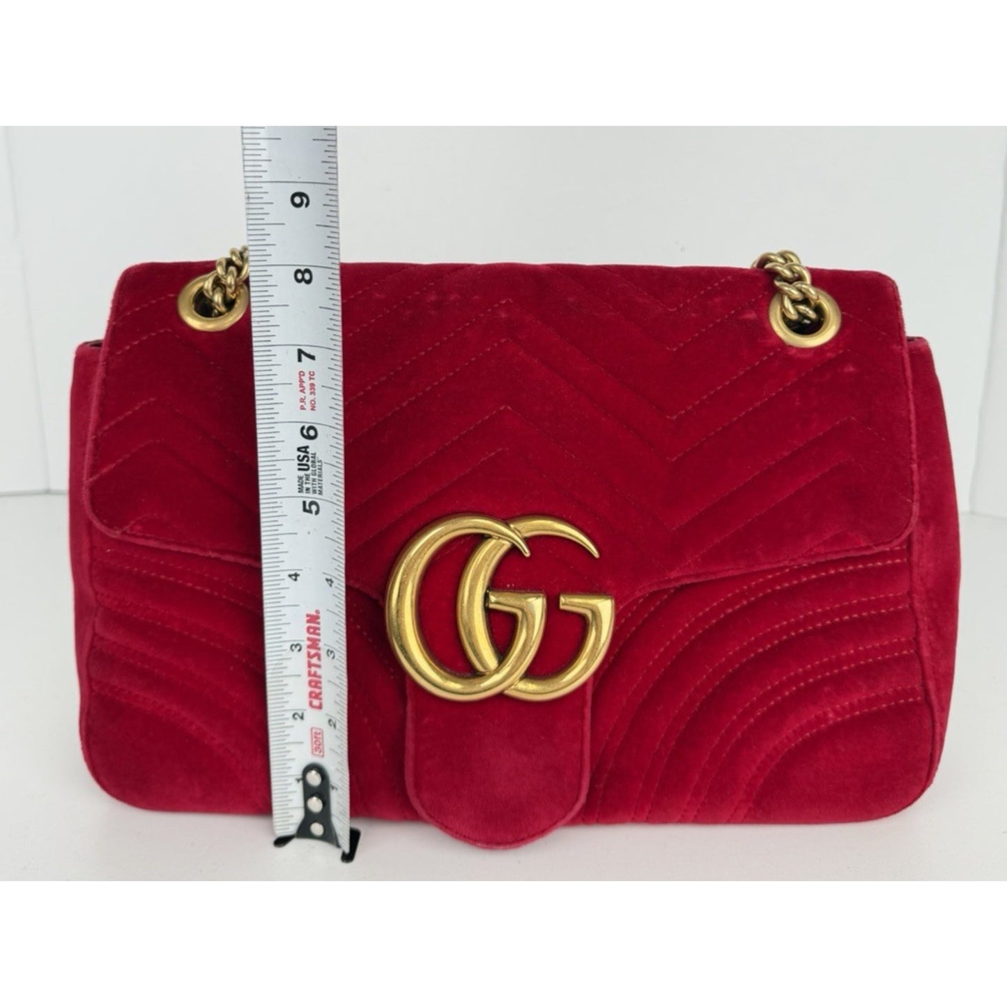 Gucci GG Marmont Medium Shoulder Bag in Red Velvet Gold HW S-08