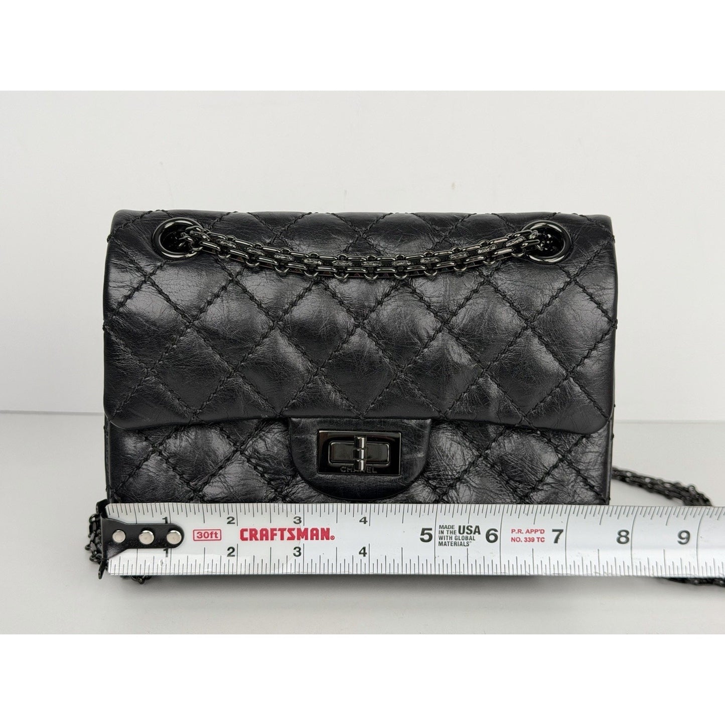 Chanel 2.55 Reissue Mini Flap Bag in Black Aged Calfskin Leather 2017 D5
