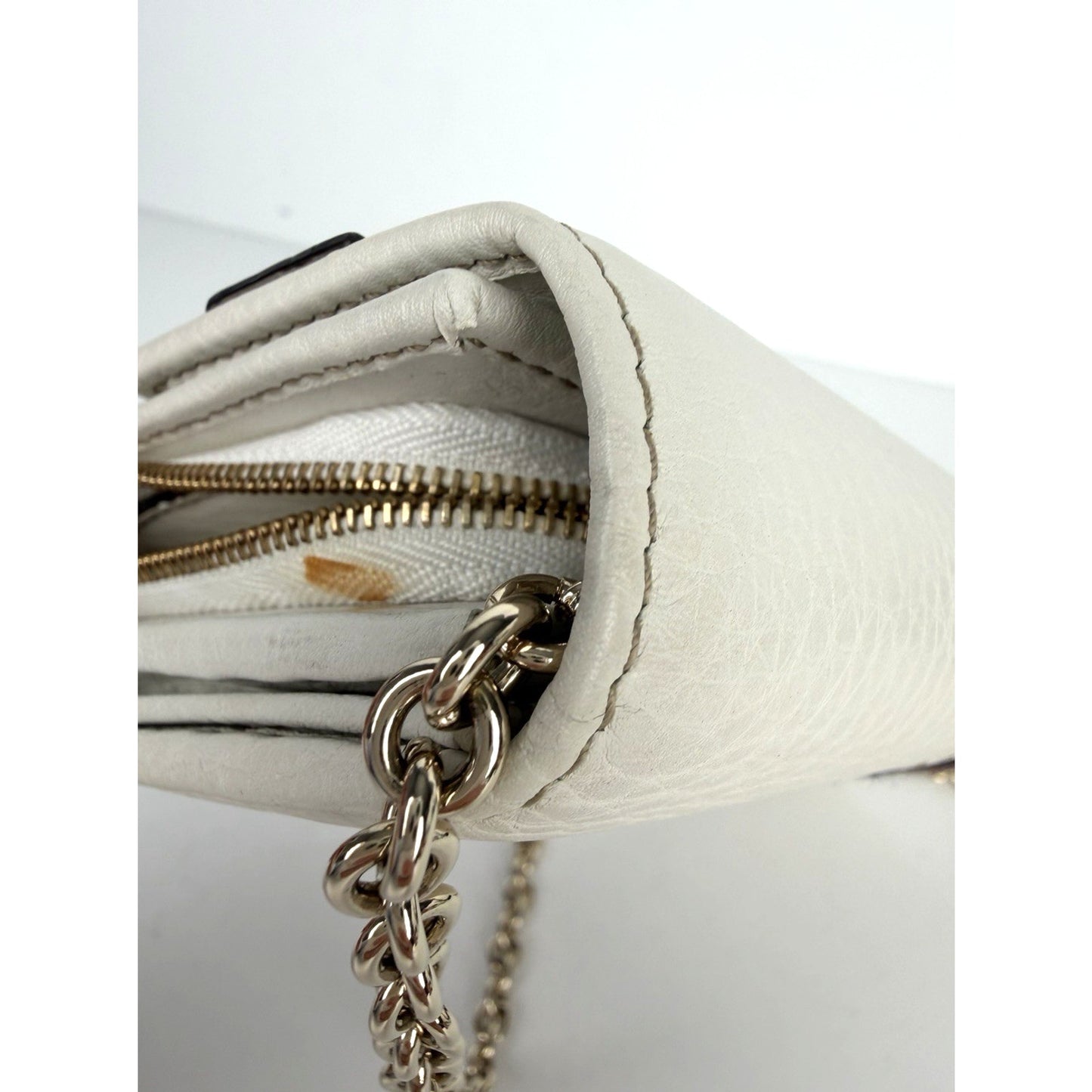Gucci Horsebit Chain Clutch Web Wallet in White Leather Gold-Tone Hardware