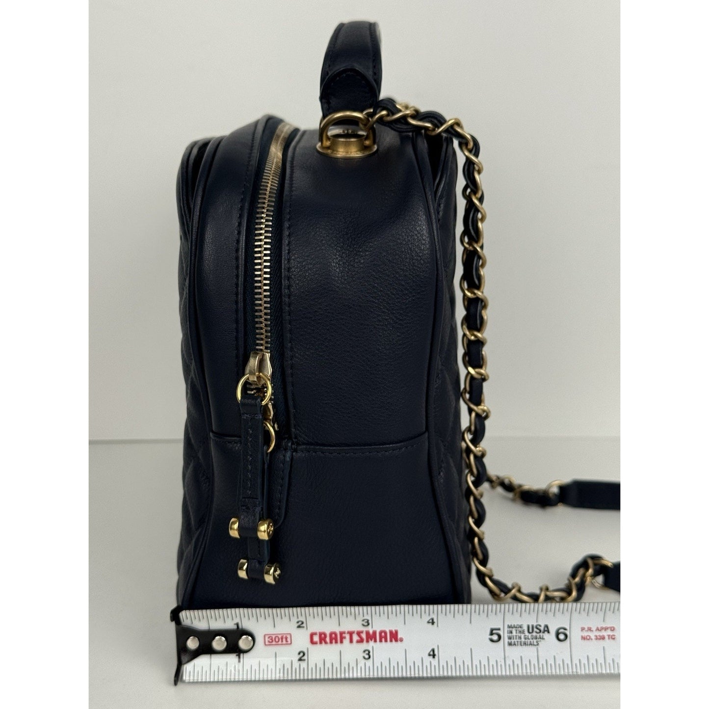 CHANEL Calfskin Quilted CC Medium Vanity Case Navy Blue Gold Hardware B-5