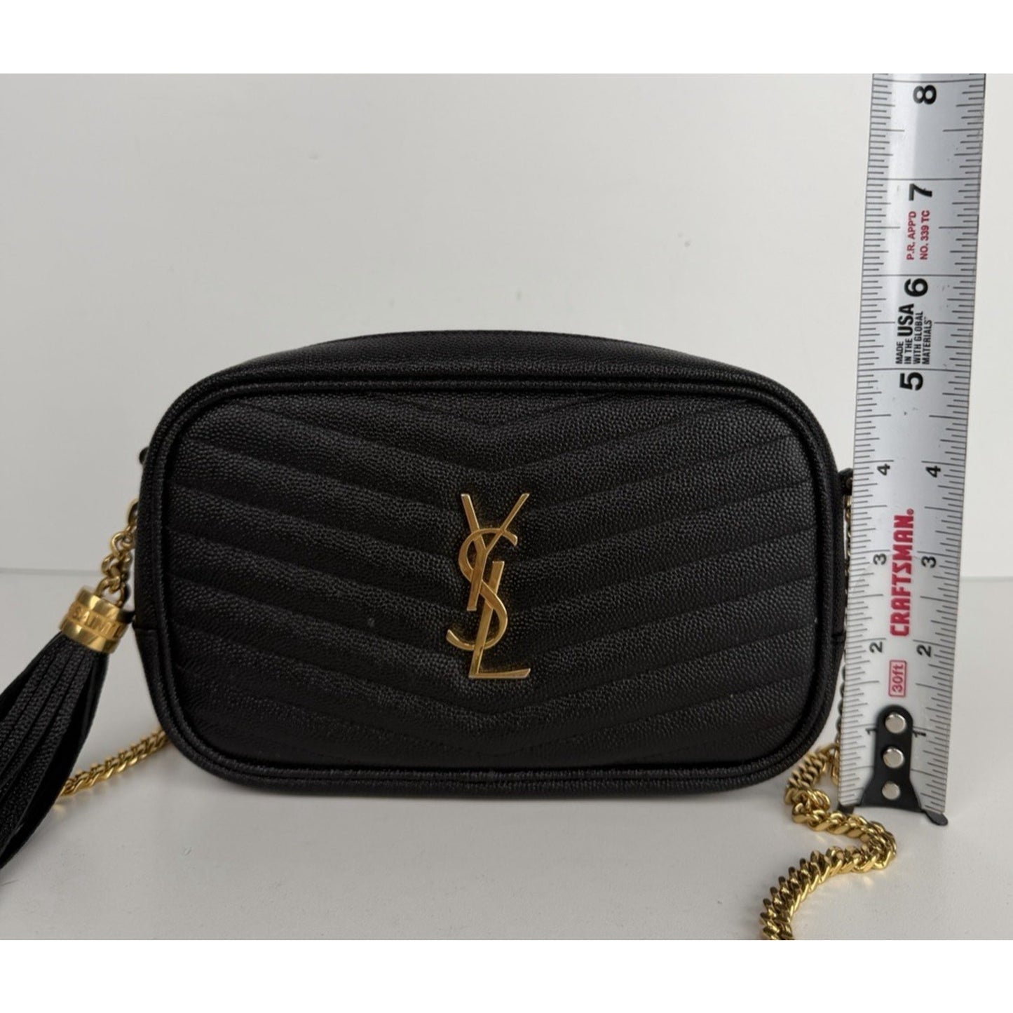 Saint Laurent Lou Mini Camera Bag in Black Grain Leather with Tassel Detail S08