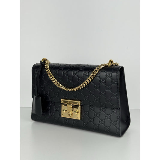 Gucci Padlock Shoulder Bag Black Guccissima Leather with Gold Hardware D-1