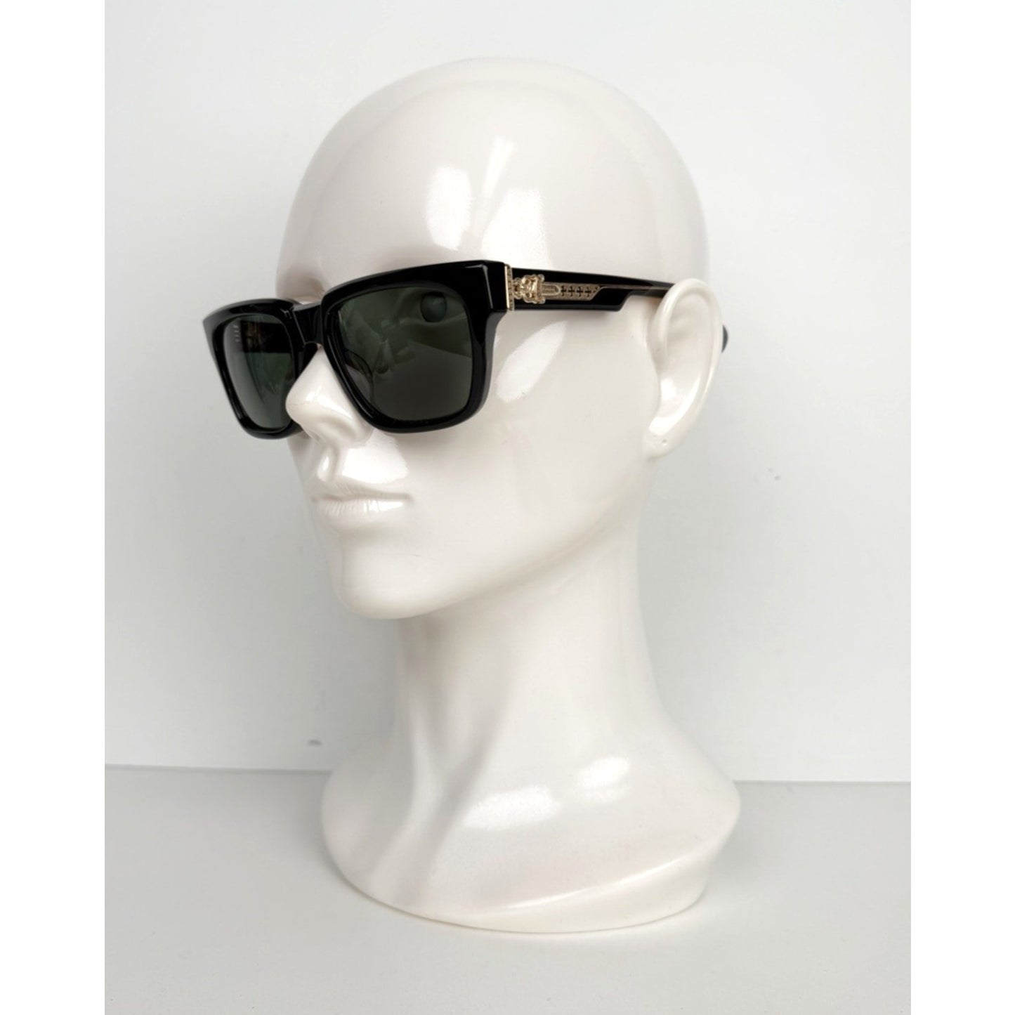 Chrome Hearts Box Officer Square Sunglasses 56 in Black with Dark Green Lenses