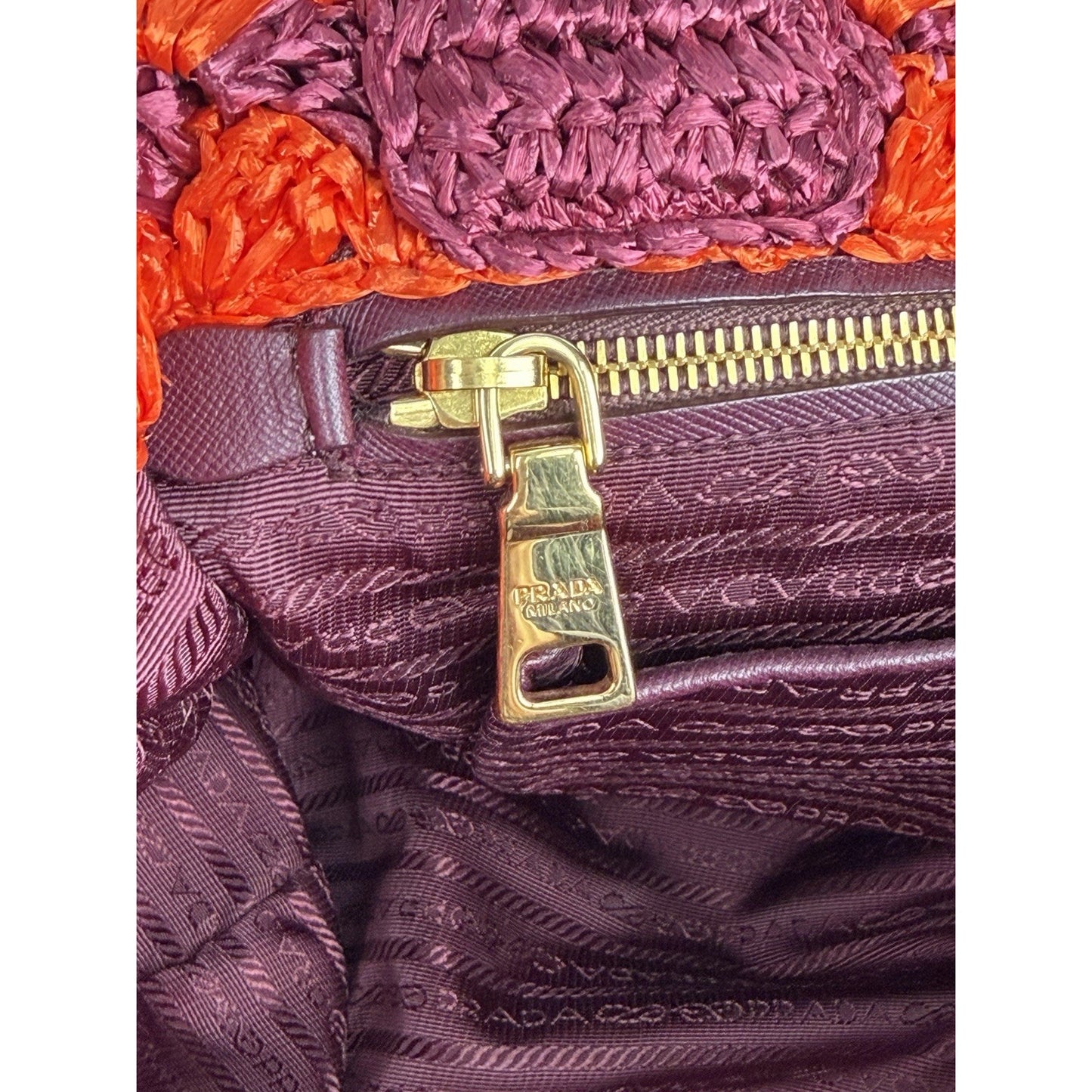 Prada Raffia Crochet Tote Bag in Striped Vibrant Orange & Rich Purple S