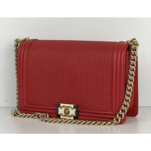 Chanel Cube Boy Flap Bag Medium in Red Embossed Lambskin Leather 2013-2014 B6