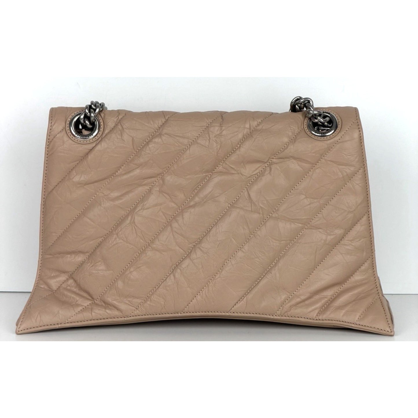 Balenciaga Large Crush Quilted Leather Chain Shoulder Bag Light Beige E7