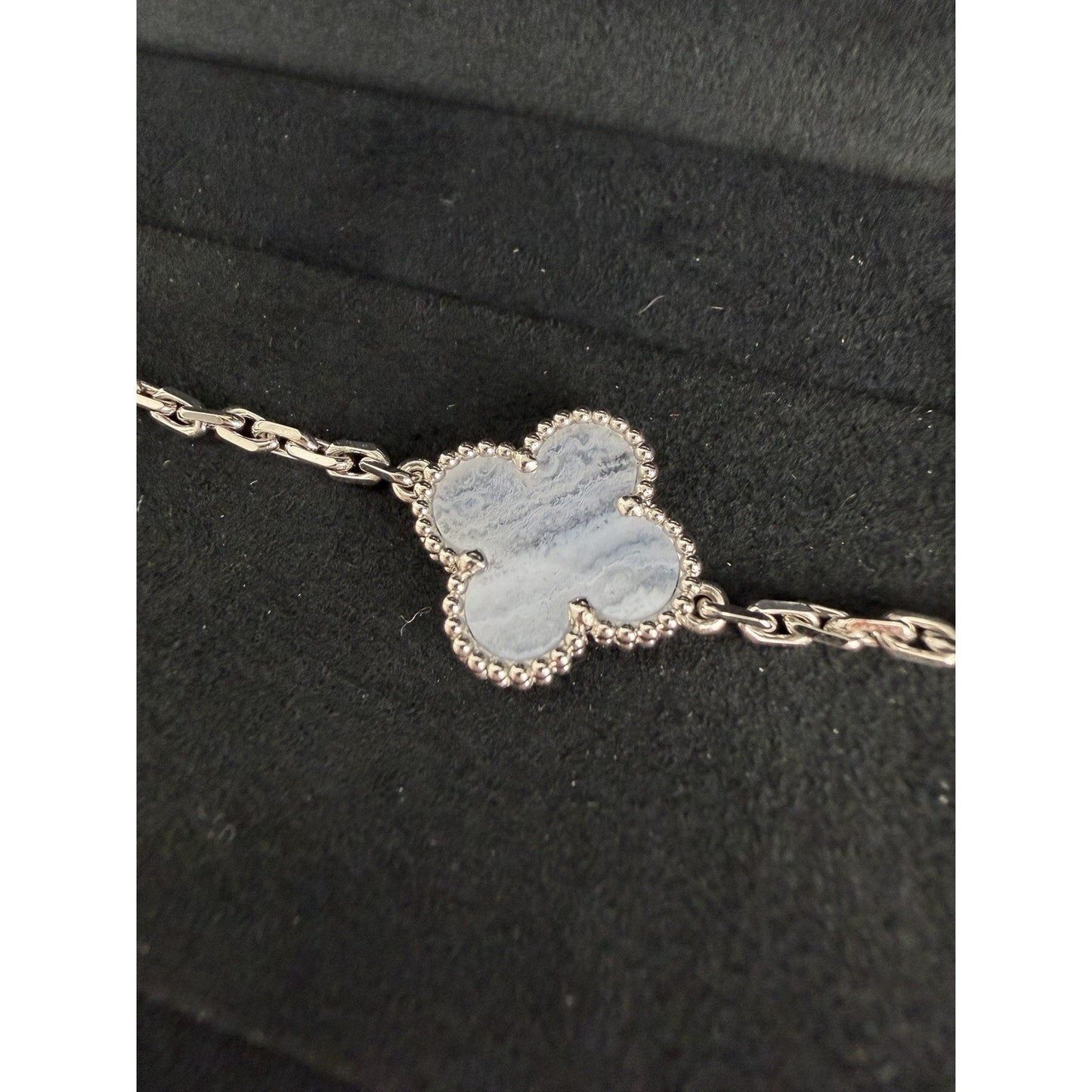 Van Cleef & Arpels Vintage Alhambra 5-Motif Bracelet 18k White Gold Chalcedony