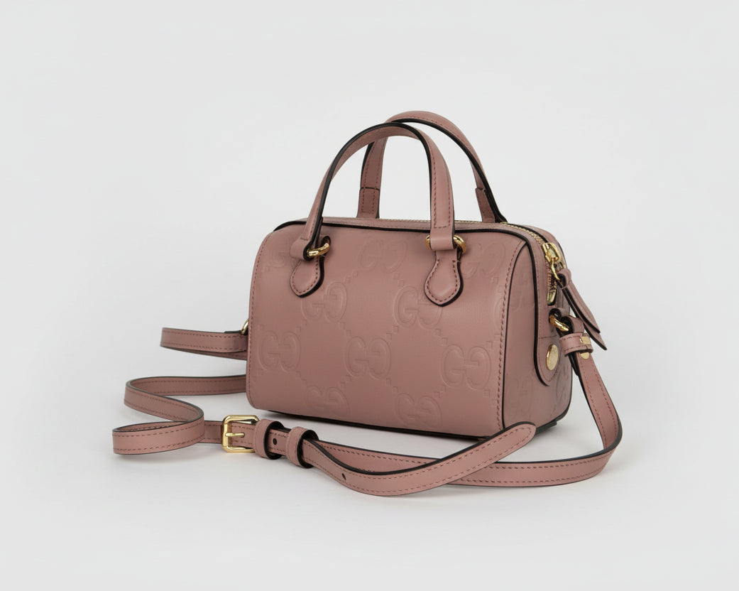 Gucci Jumbo GG Super Mini Top Handle Bag in Soft Pink Leather C6