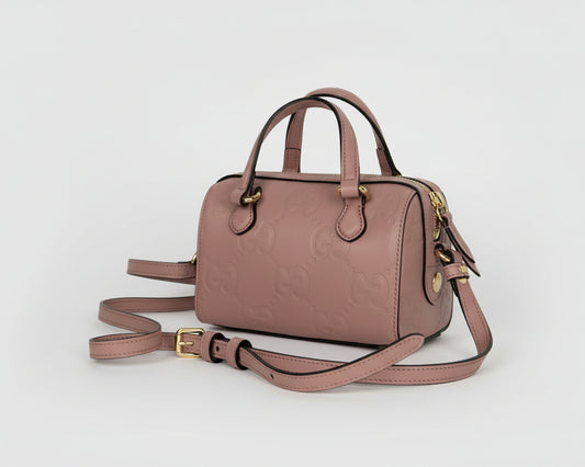 Gucci Jumbo GG Super Mini Top Handle Bag in Soft Pink Leather L5