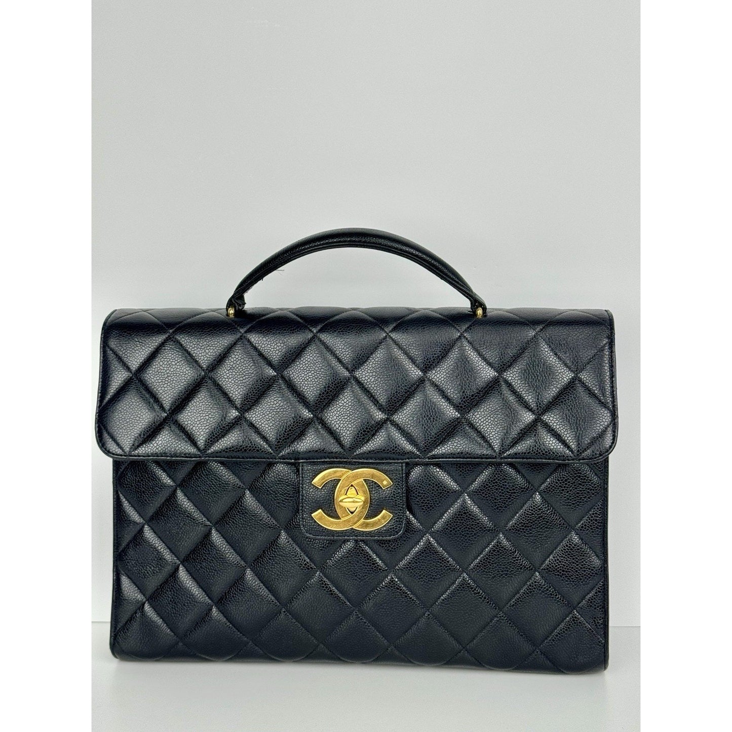 Chanel Vintage Quilted Briefcase Black Caviar Leather
