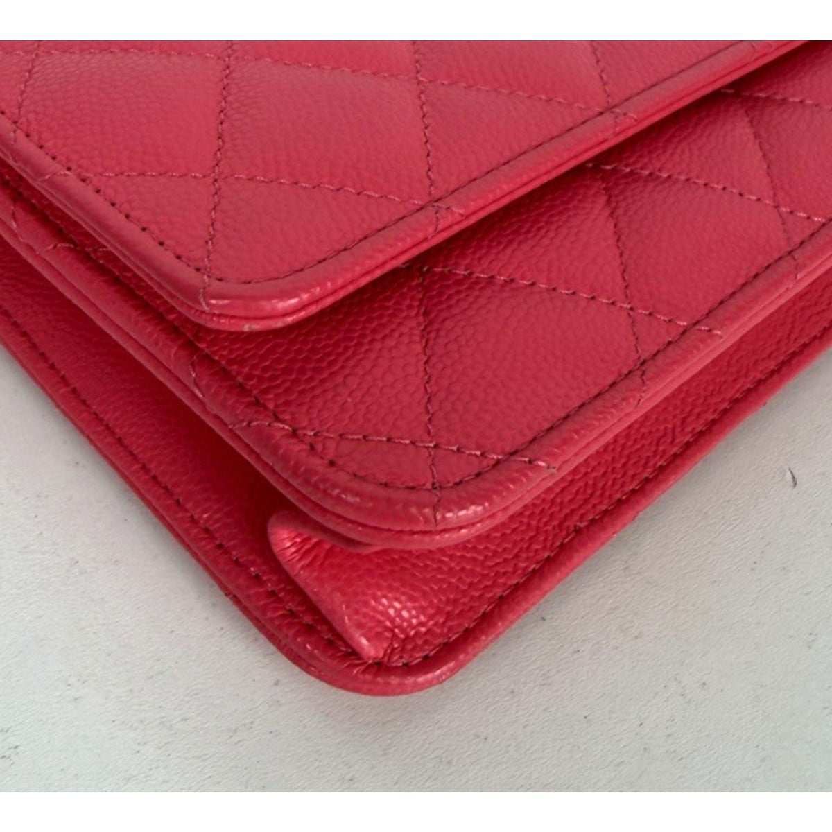 Chanel Classic Wallet on Chain (WOC) Bag in Pink Quilted Caviar Leather 2022 D-5