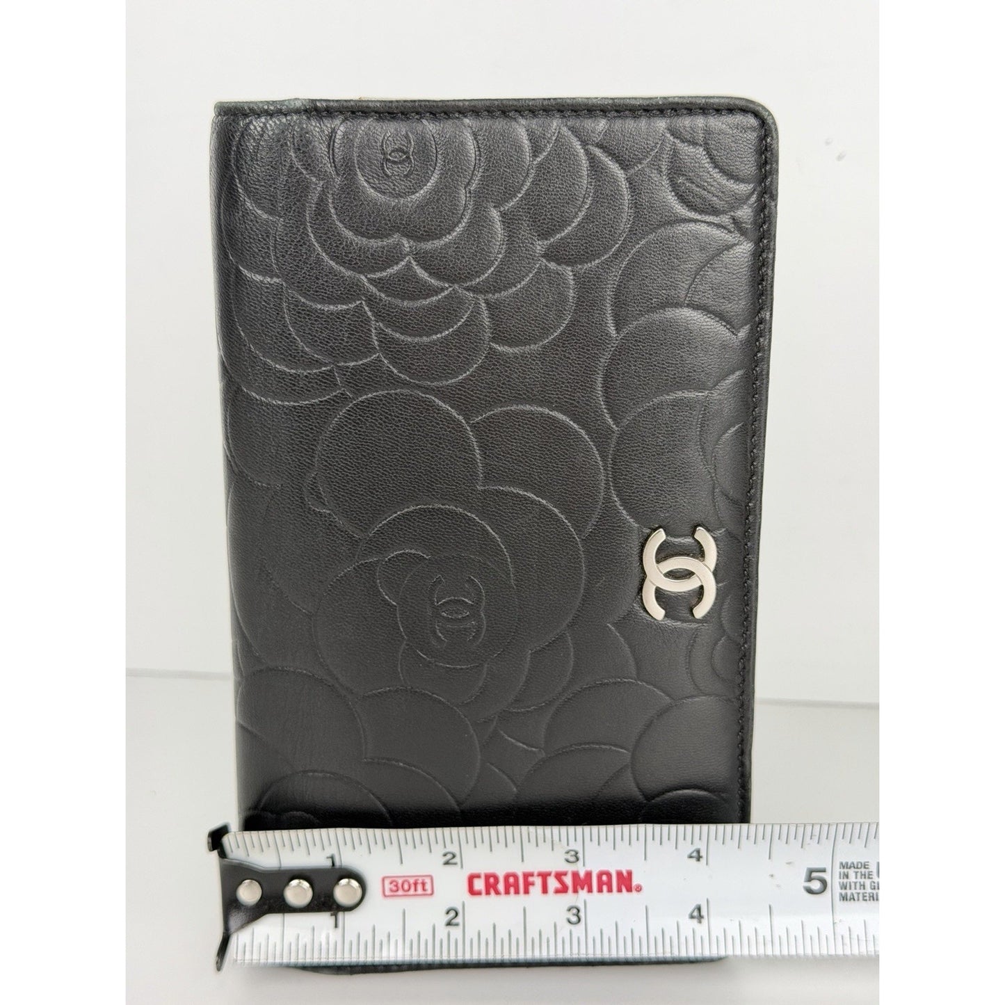 Chanel Camellia Bifold Long Wallet in Black Embossed Lambskin Leather 2010-2011