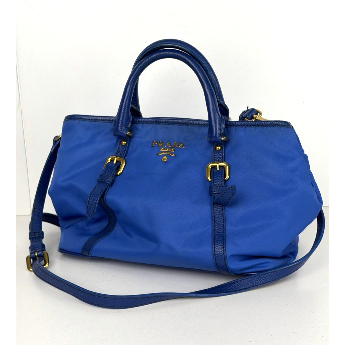 Prada Tessuto Convertible Small Tote Shoulder Bag in Blue Nylon&Saffiano S10