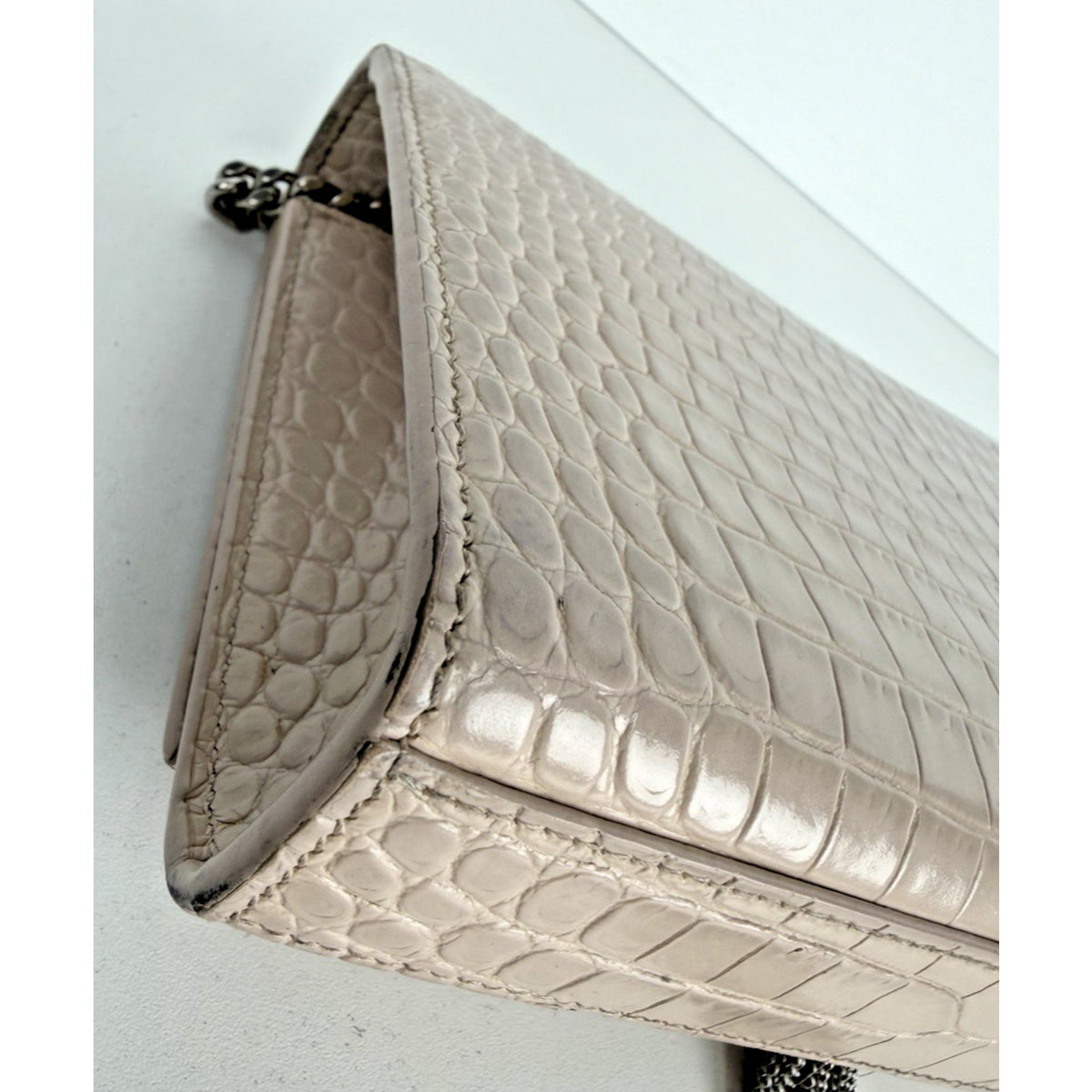 Saint Laurent Kate Monogram Tassel Bag Small Dusty Pink Croc-Embossed Leather S4