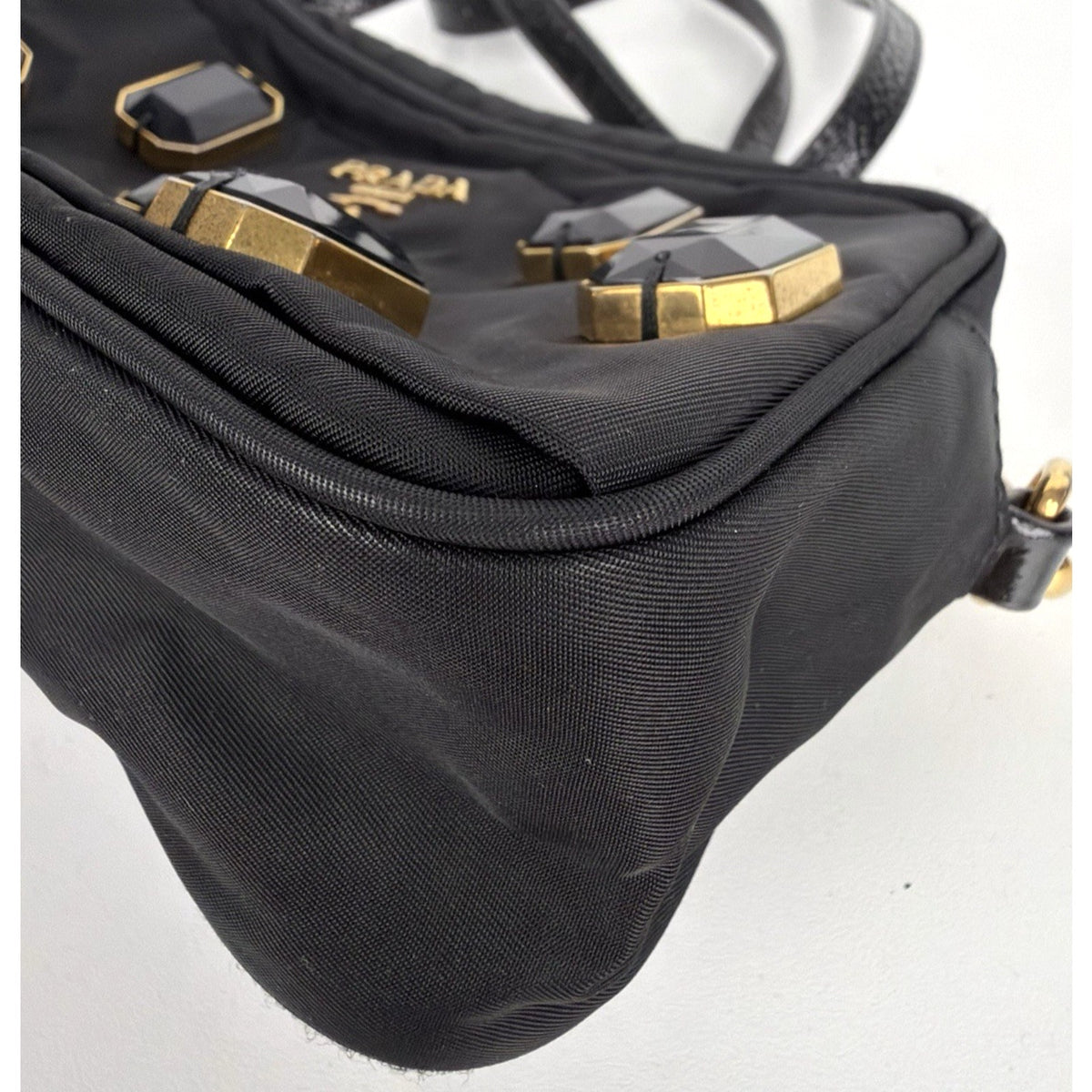 Prada Tessuto Pietre Jeweled Nylon Camera Crossbody Bag in Black Vintage S-06