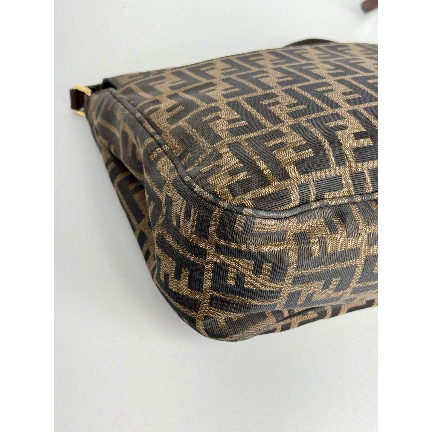 Fendi Tobacco Zucca Canvas Flap Crossbody Bag with Gold Hardware D-1