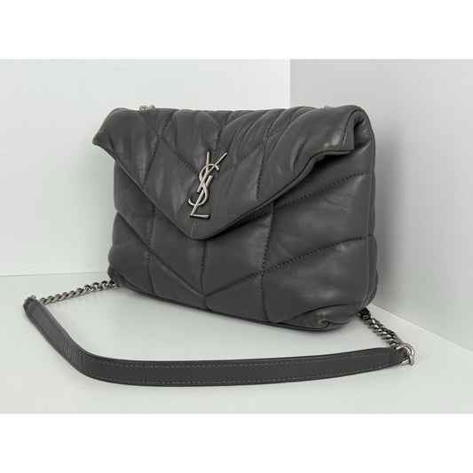 Saint Laurent Lou Puffer Medium Quilted Leather Grey Shoulder Bag