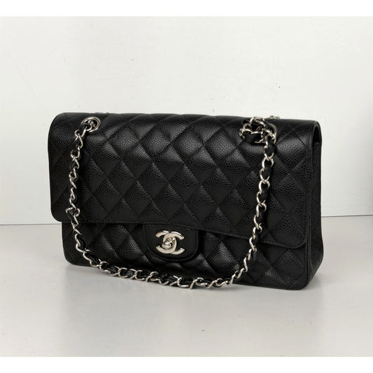 Chanel Classic Double Flap Shoulder Bag Medium in Black Caviar Leather 2012 D-04