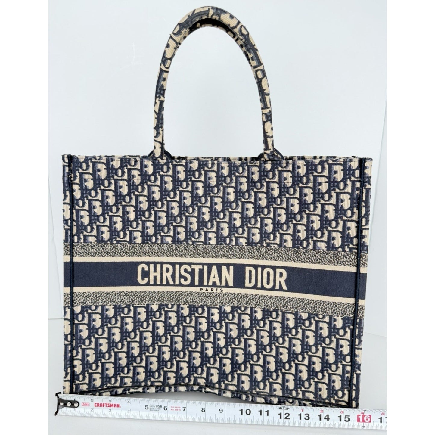 Christian Dior Oblique Book Tote Large Bag in Blue Beige Embroidered Canvas B9