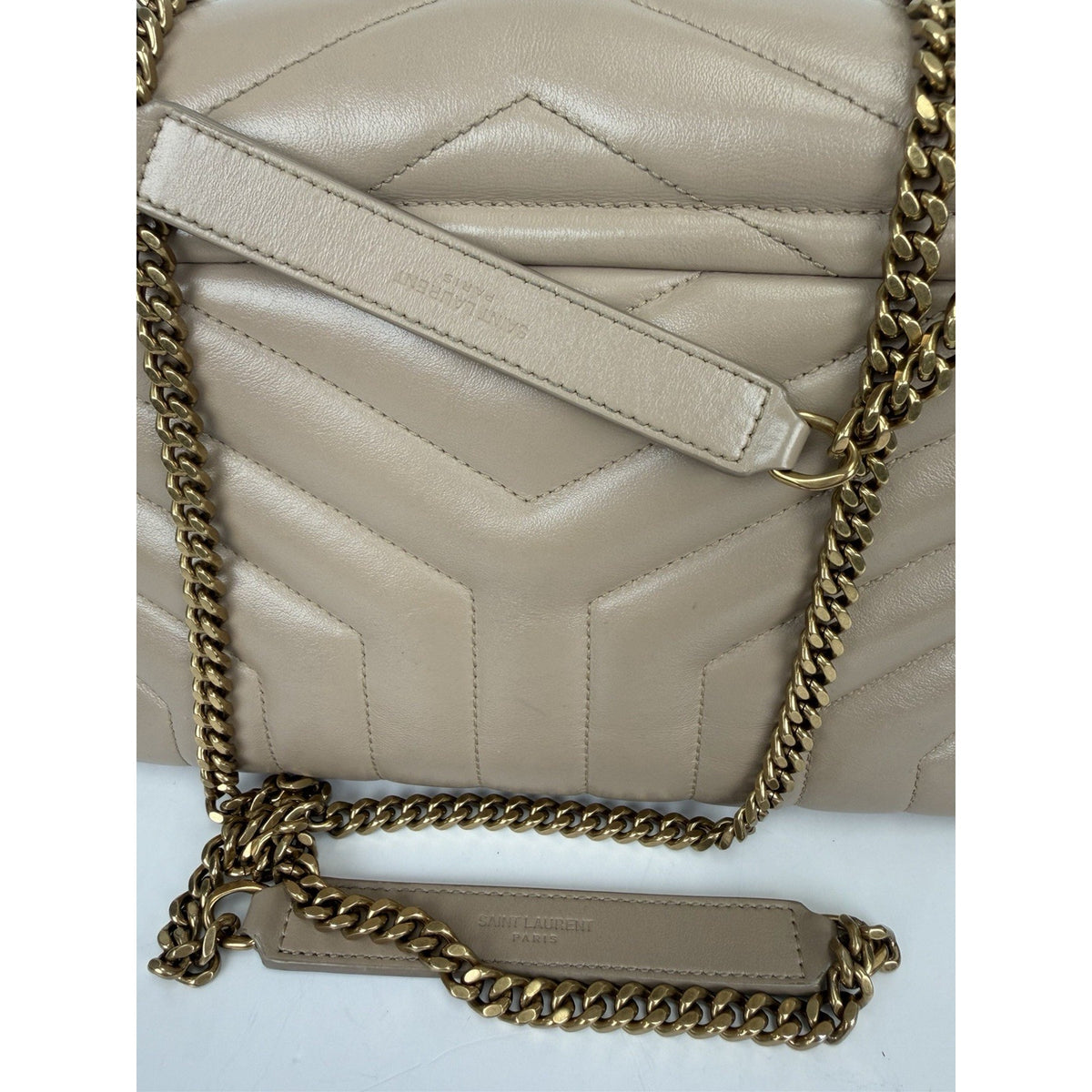 Saint Laurent Loulou Small Shoulder Bag in Beige Calfskin Quilted Leather S20