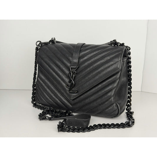 Saint Laurent College Medium Chevron Monogram Leather Bag C4
