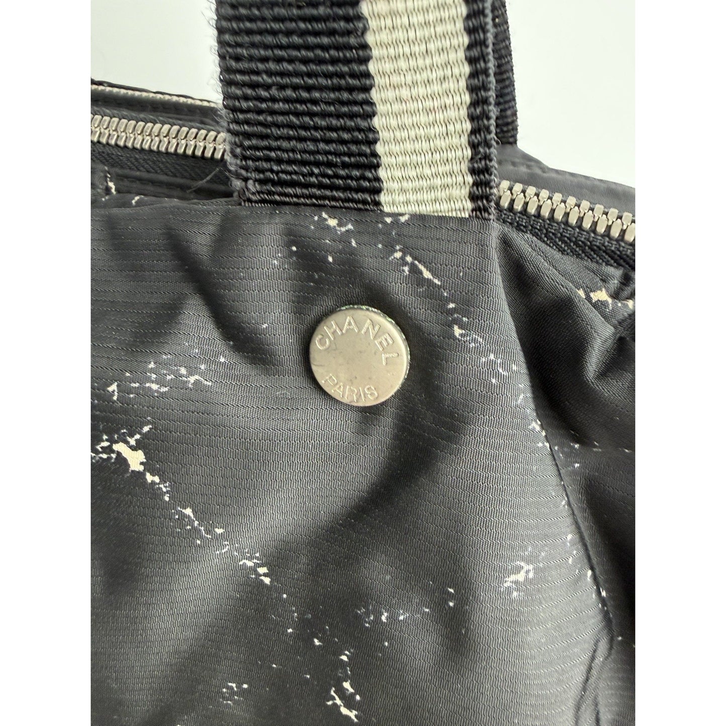 Chanel Travel Ligne Boston Vintage Duffle Bag in Black Printed Nylon 2000-2002 S