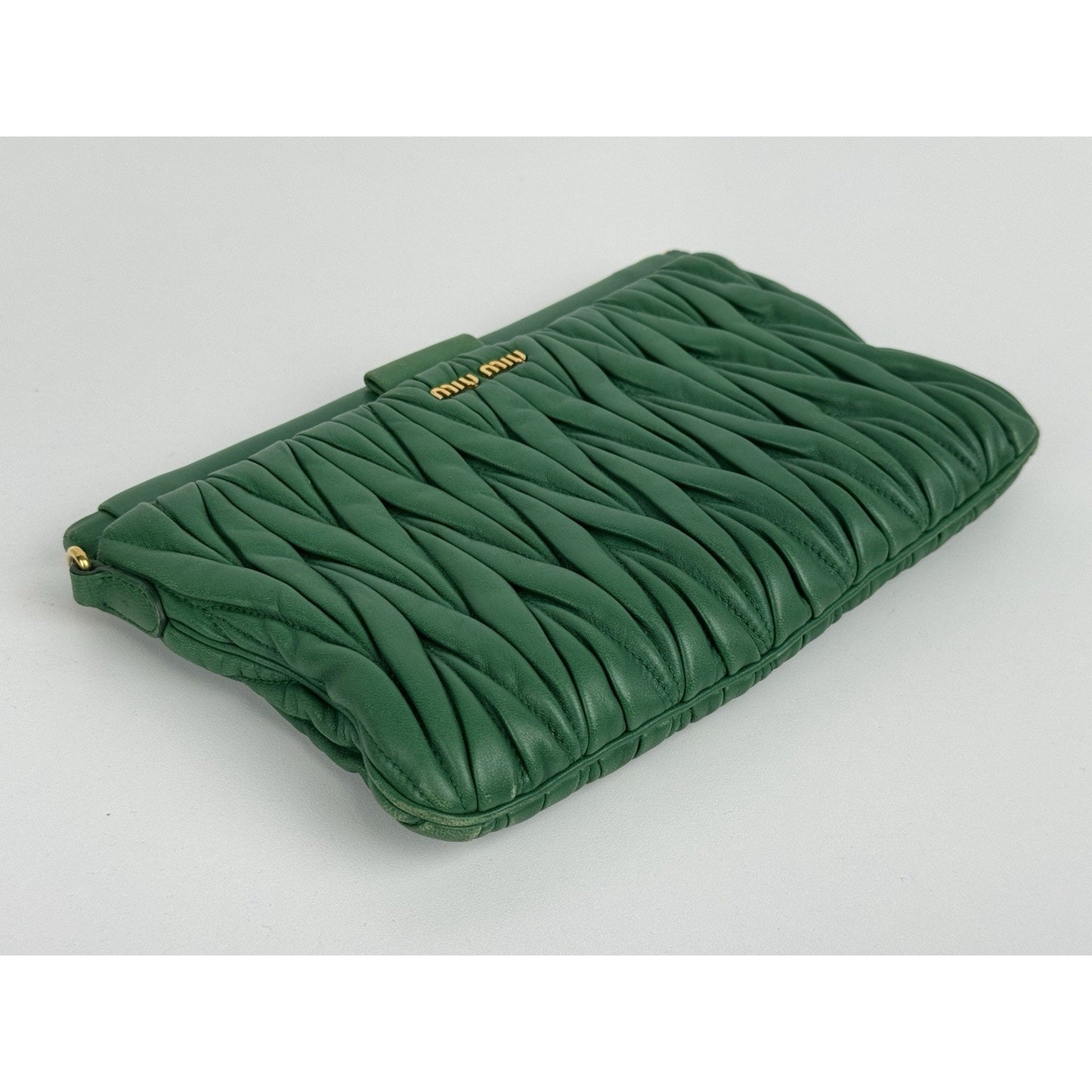 Miu Miu Green Matelasse Leather Clutch Bag Gold Hardware