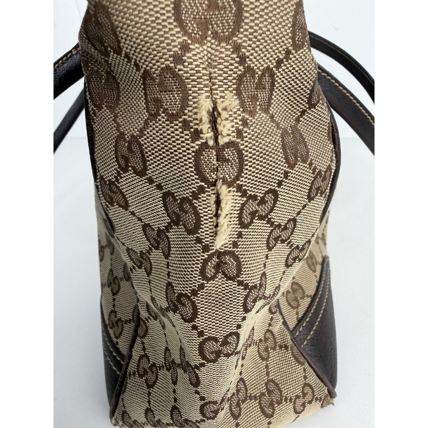 Gucci Medium Princy Tote Bag in GG Monogram Brown Canvas with Web Ribbon S18