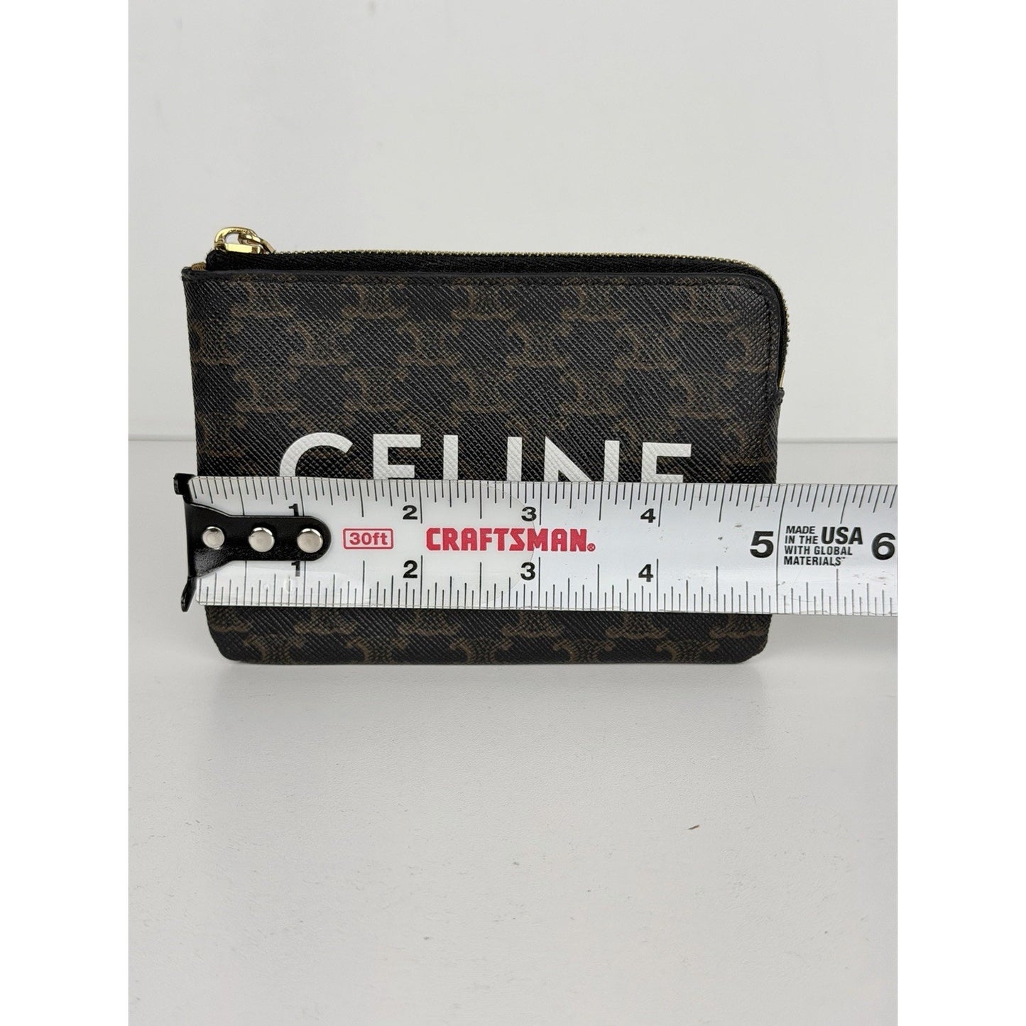 CELINE Triomphe Logo Coin and Card Pouch in Black Coated Canvas K1