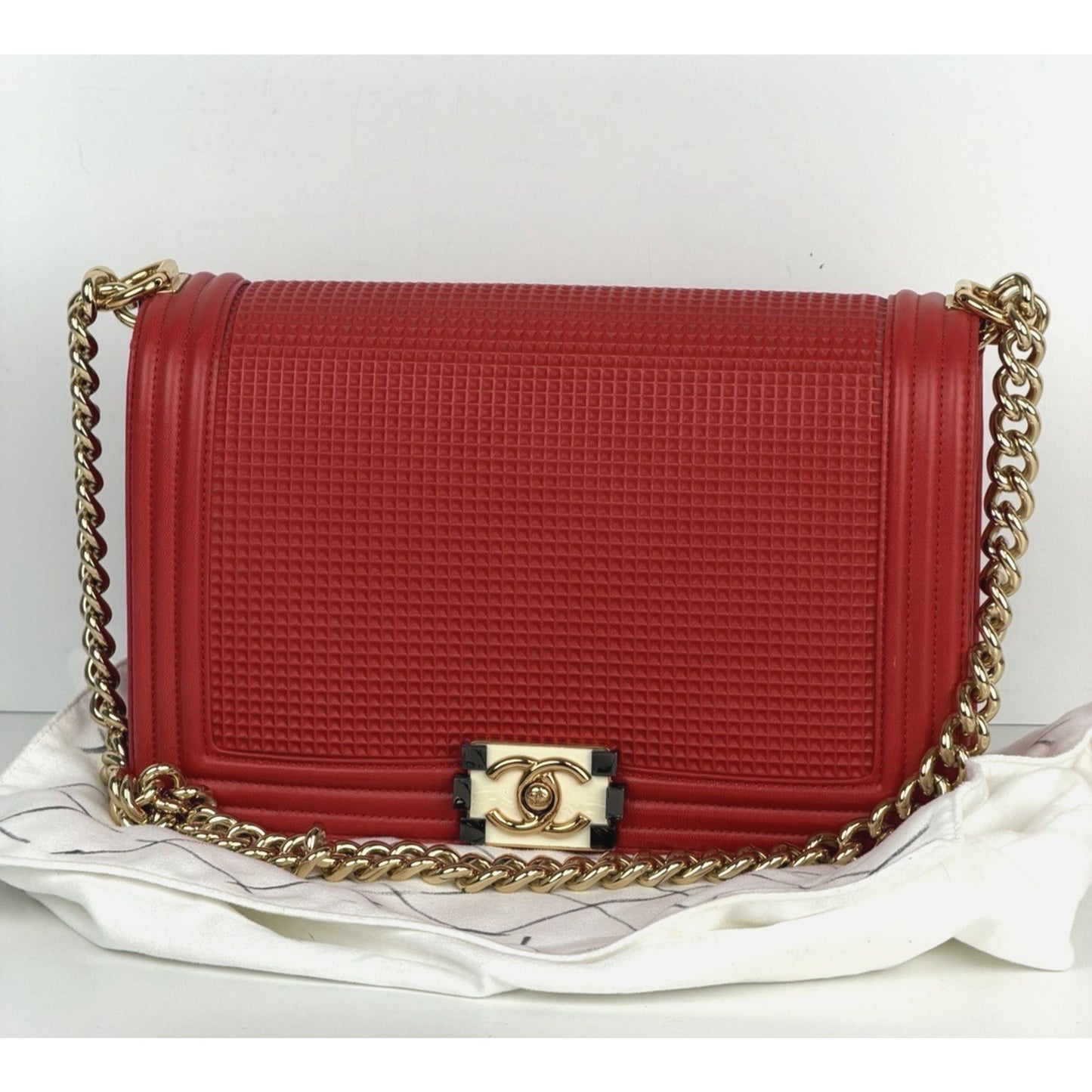 Chanel Cube Boy Flap Bag Medium in Red Embossed Lambskin Leather 2013-2014 B6