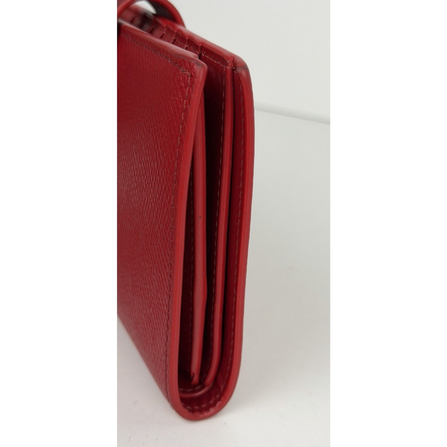 Celine Strap Wallet Medium Red Grained Calfskin Leather & Snap-Button K1
