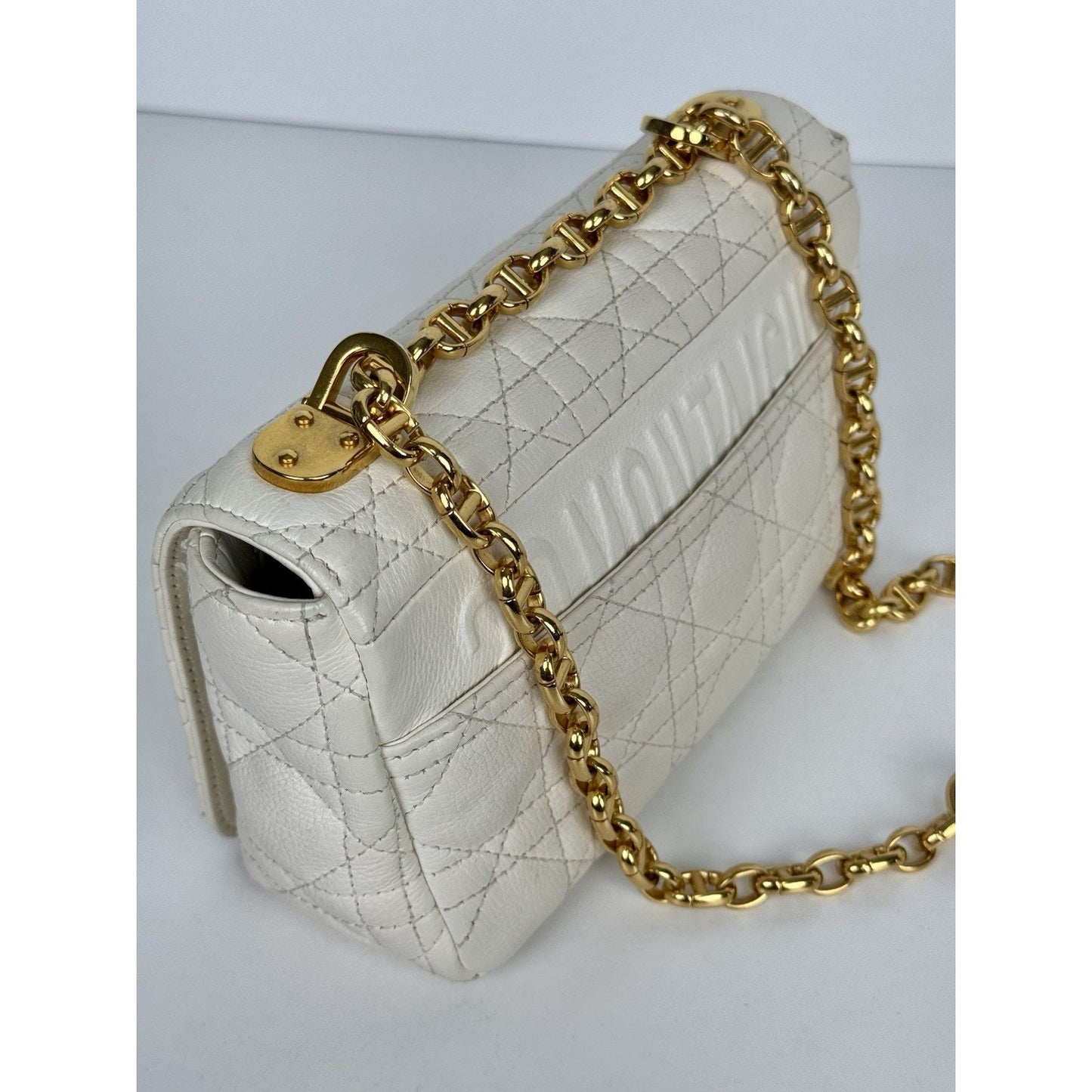 Dior Caro Bag in White Supple Leather with Gold Tone Hardware E-3