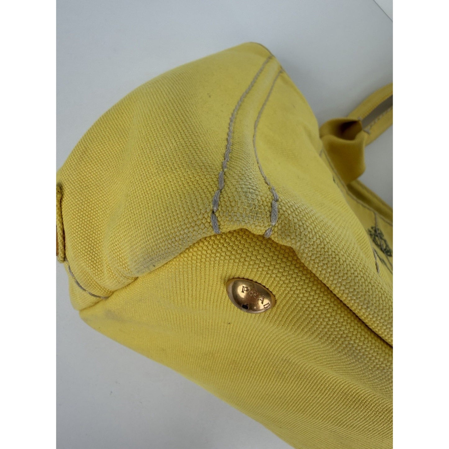 Prada Canapa Tote Bag Large in Yellow Canvas with Black Logo S-12