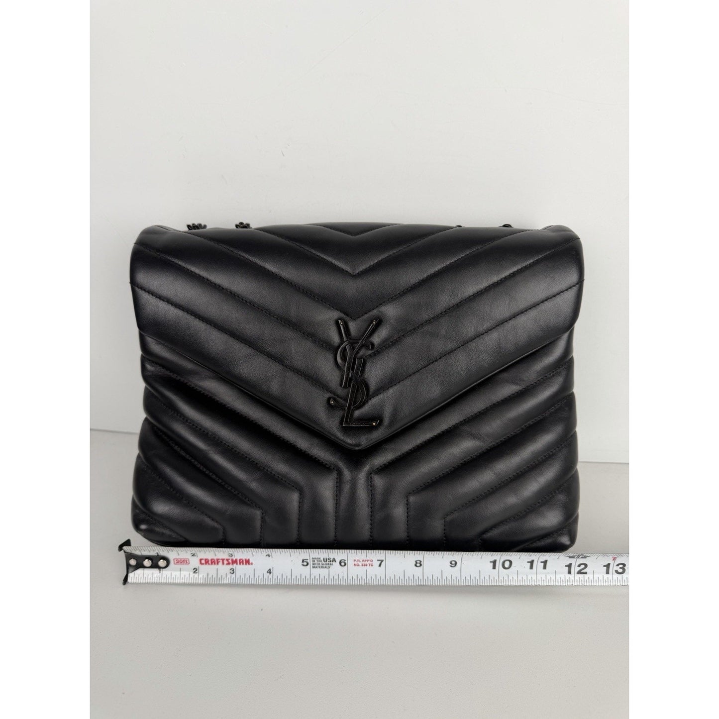 Saint Laurent Loulou Shoulder Bag Medium in Black Quilted Chevron Leather B-1