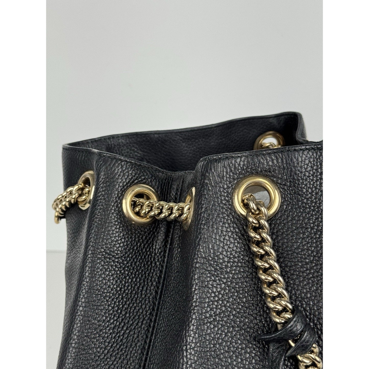 Gucci Soho Black Pebbled Leather Chain Tote Bag C-7