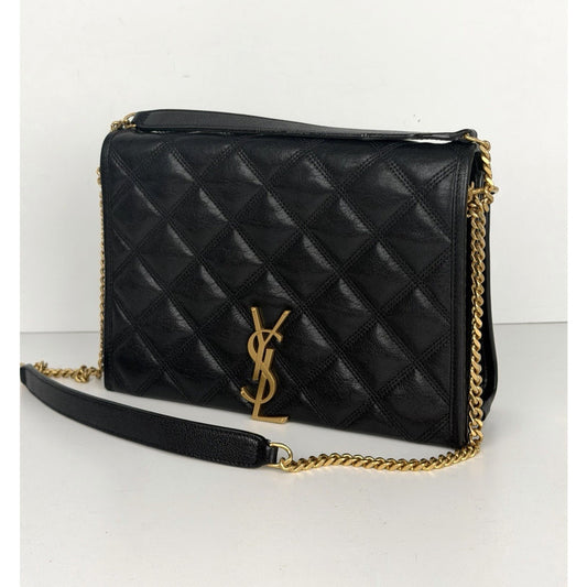 Yves Saint Laurent Becky Medium Shoulder Bag in Black Quilted Leather S-13