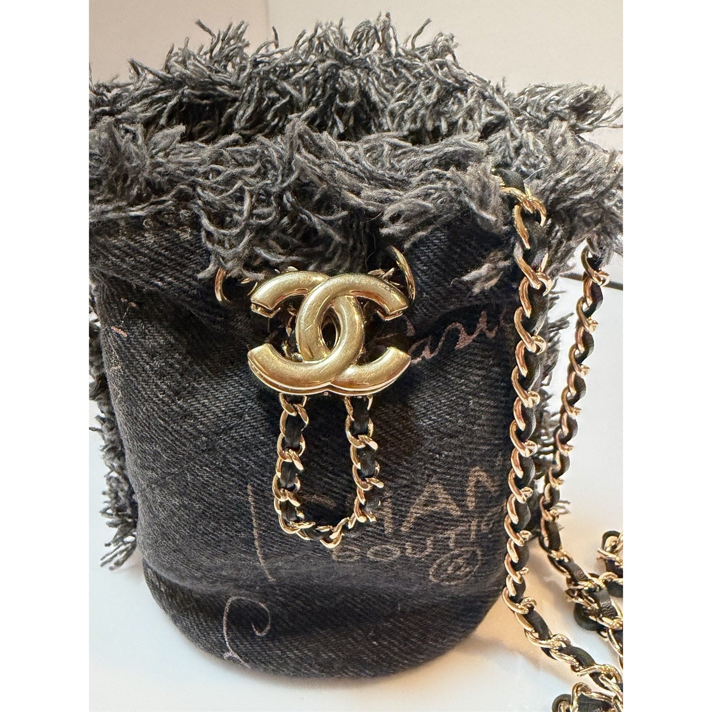 Chanel Mini Denim Moon Bucket Crossbody Bag