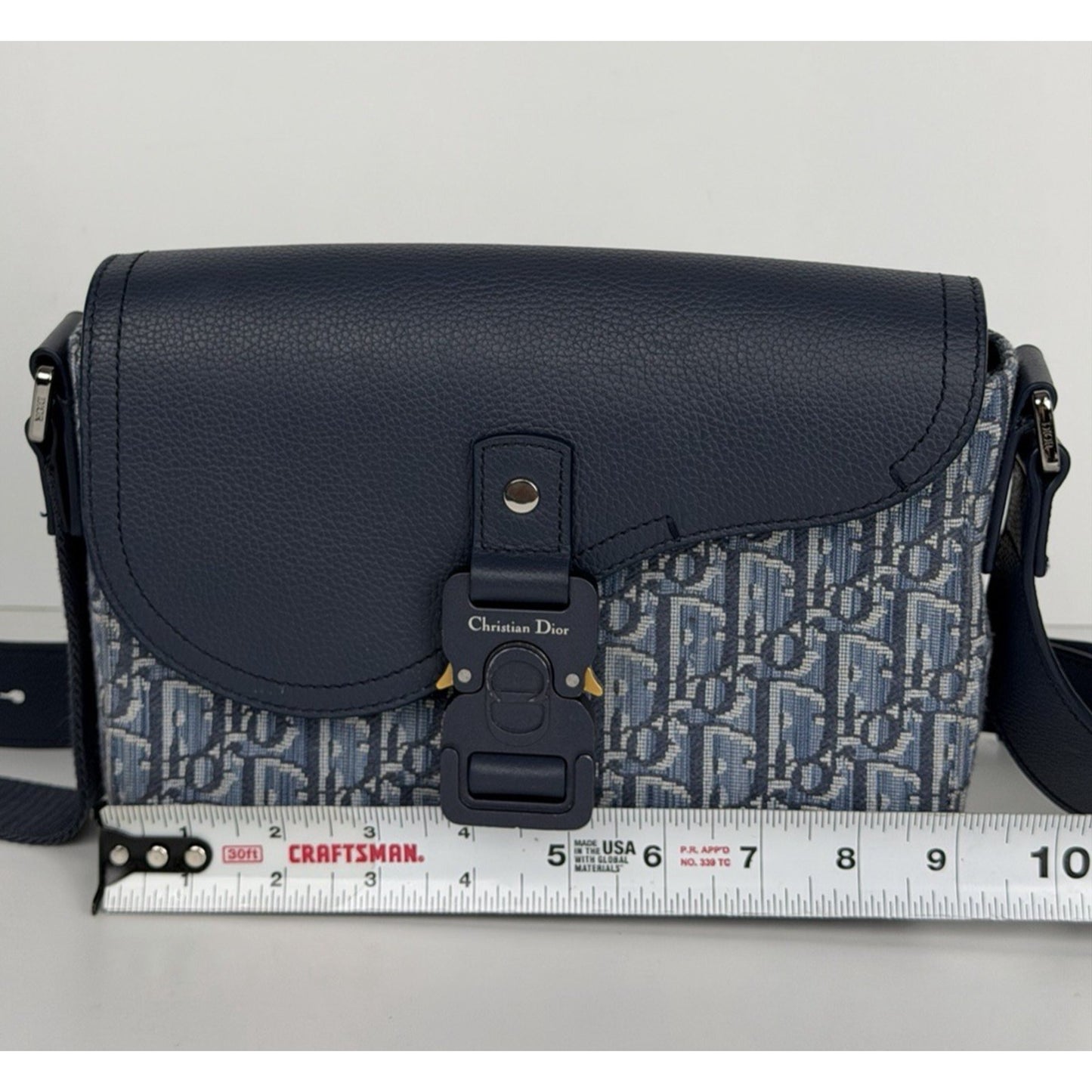 Dior Small Saddle Messenger Bag with Flap in Blue Dior Oblique Jacquard B1