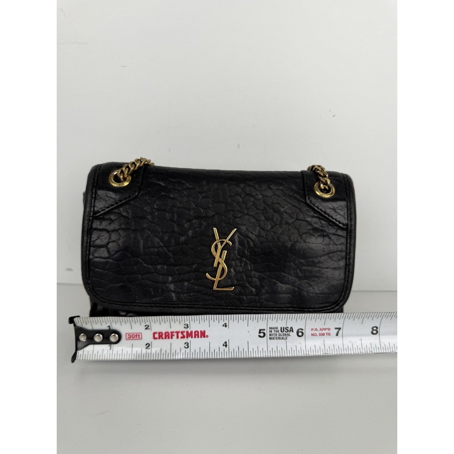 Saint Laurent Niki Mini Shoulder Bag in Black Crinkled Vintage Leather B-6