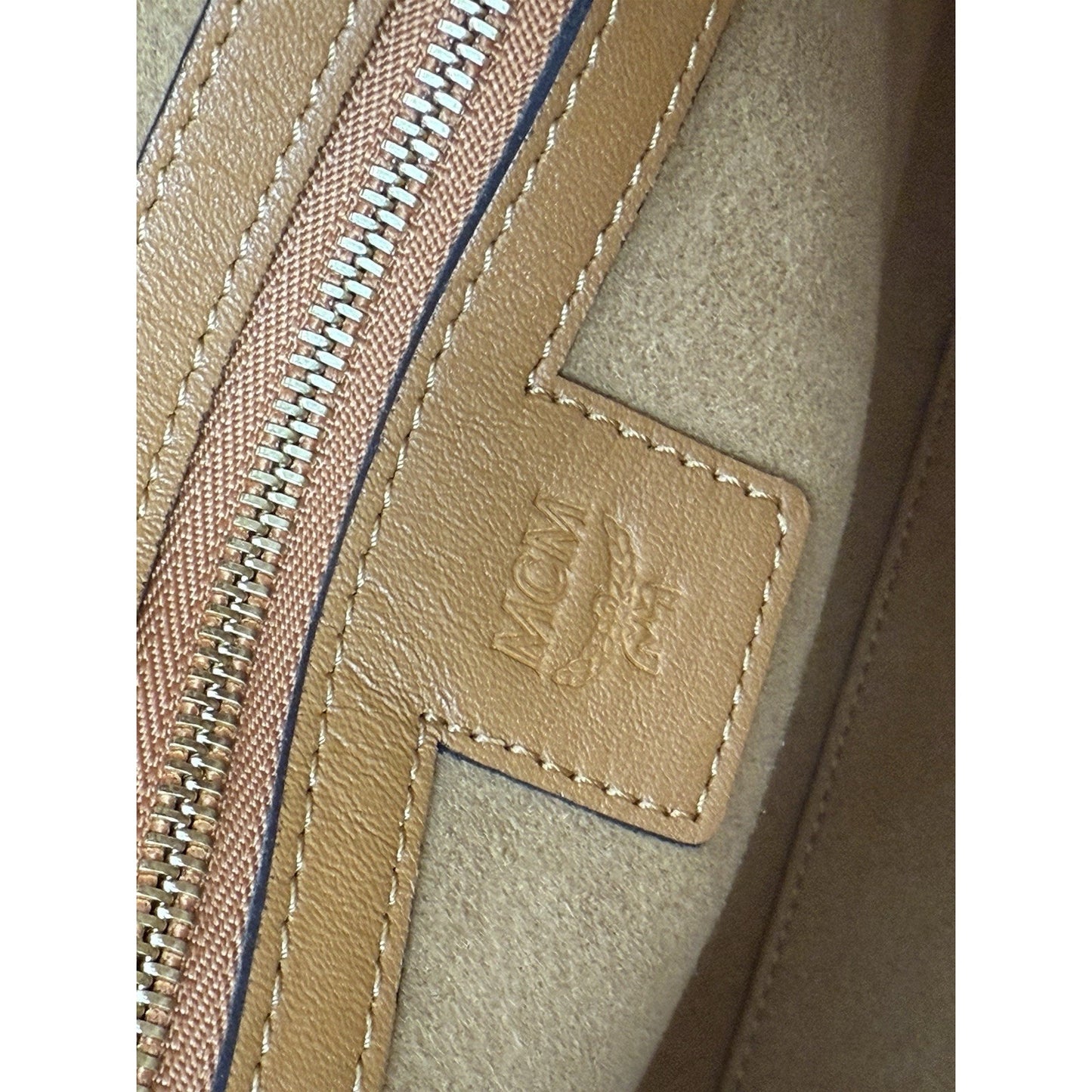 MCM Visetos Cognac Boston Satchel Handbag