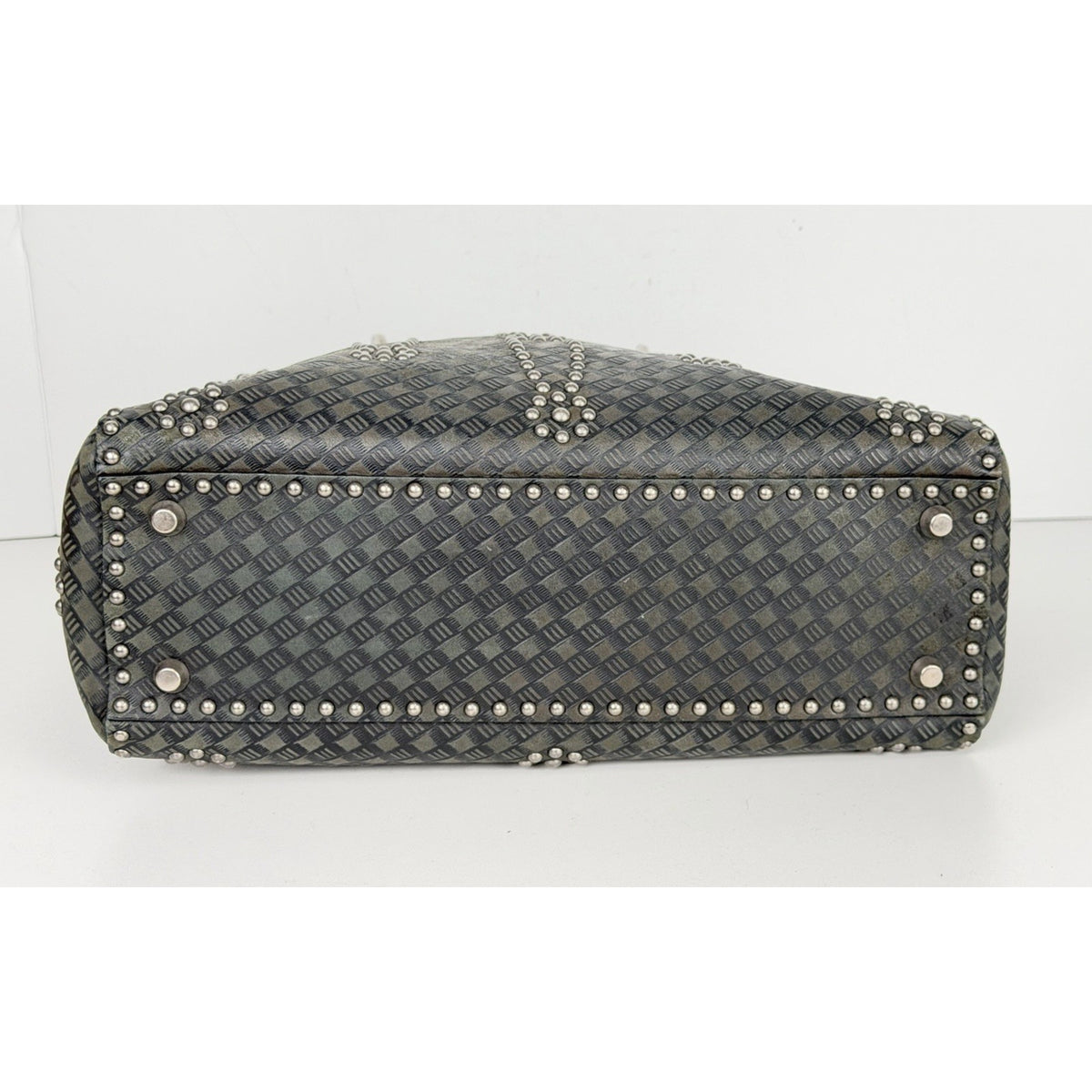 Christian Dior Lady Dior Studded Medium Top Handle Bag Black Leather NFC D8