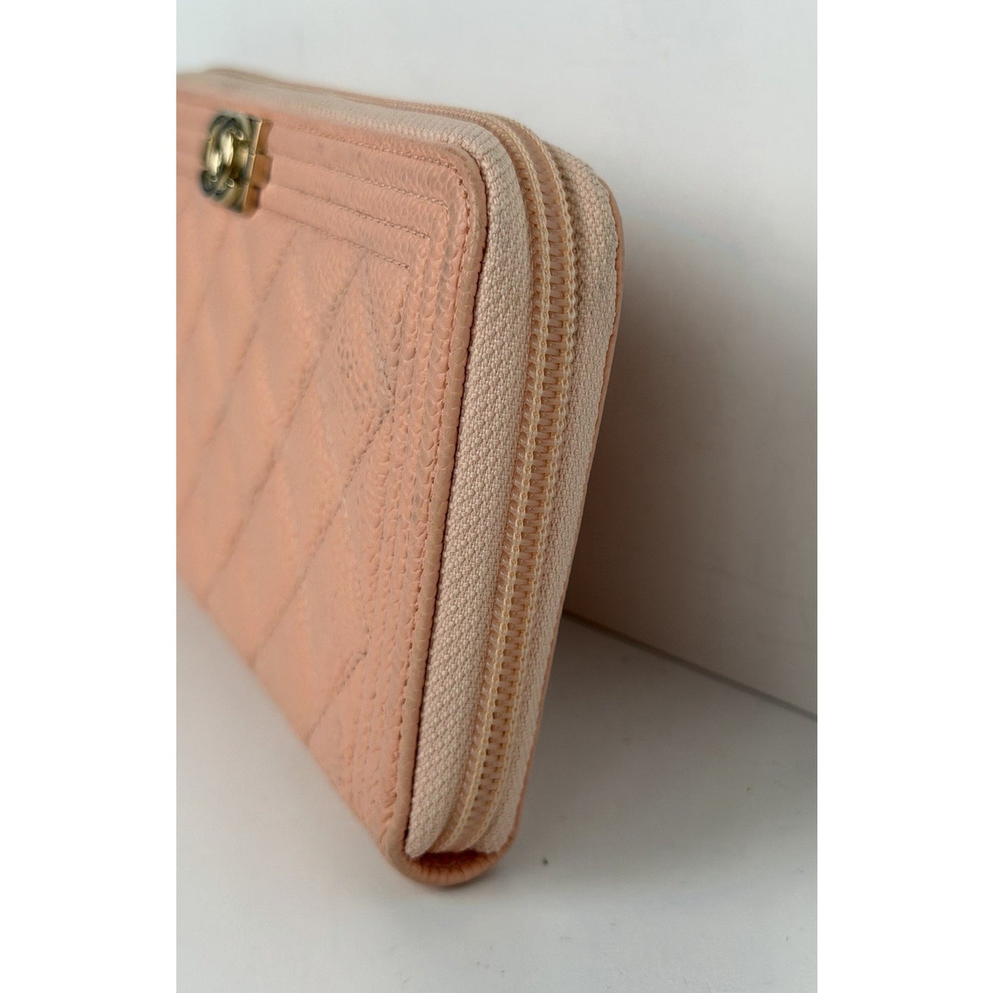 Chanel Boy Zip Around Wallet Pink Caviar Leather & Gold-tone Hardware 2019 K2