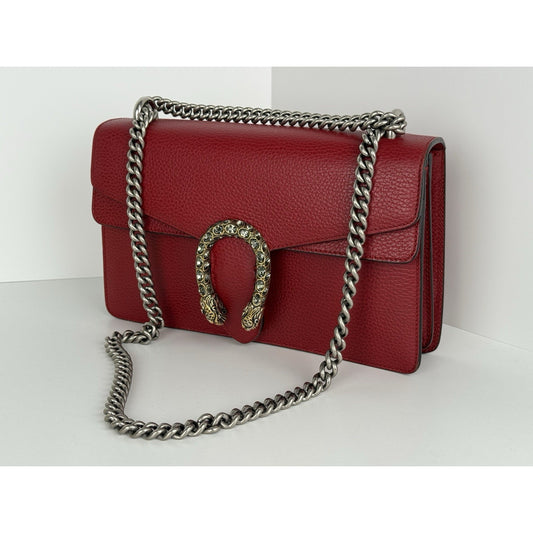 Gucci Dionysus Small Chain Strap Women's Shoulder Bag in Red Leather