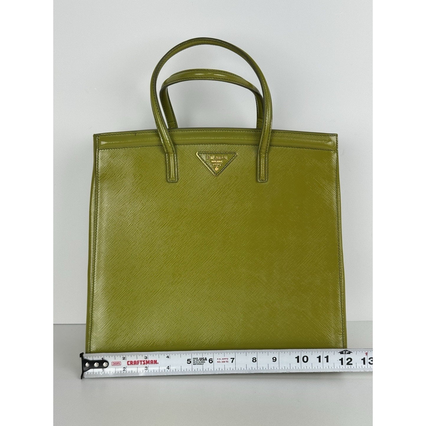 Prada Saffiano Leather Tote Bag Green with Gold Hardware D-1