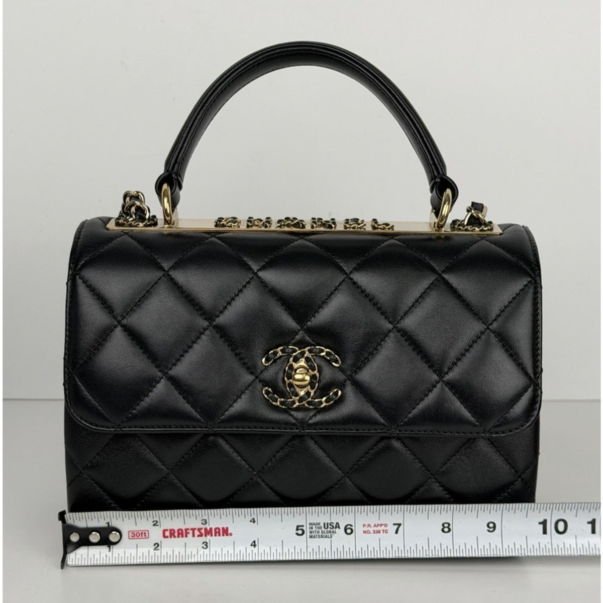 Chanel Trendy CC Small Flap Bag Black Quilted Lambskin Leather Microchipped F5