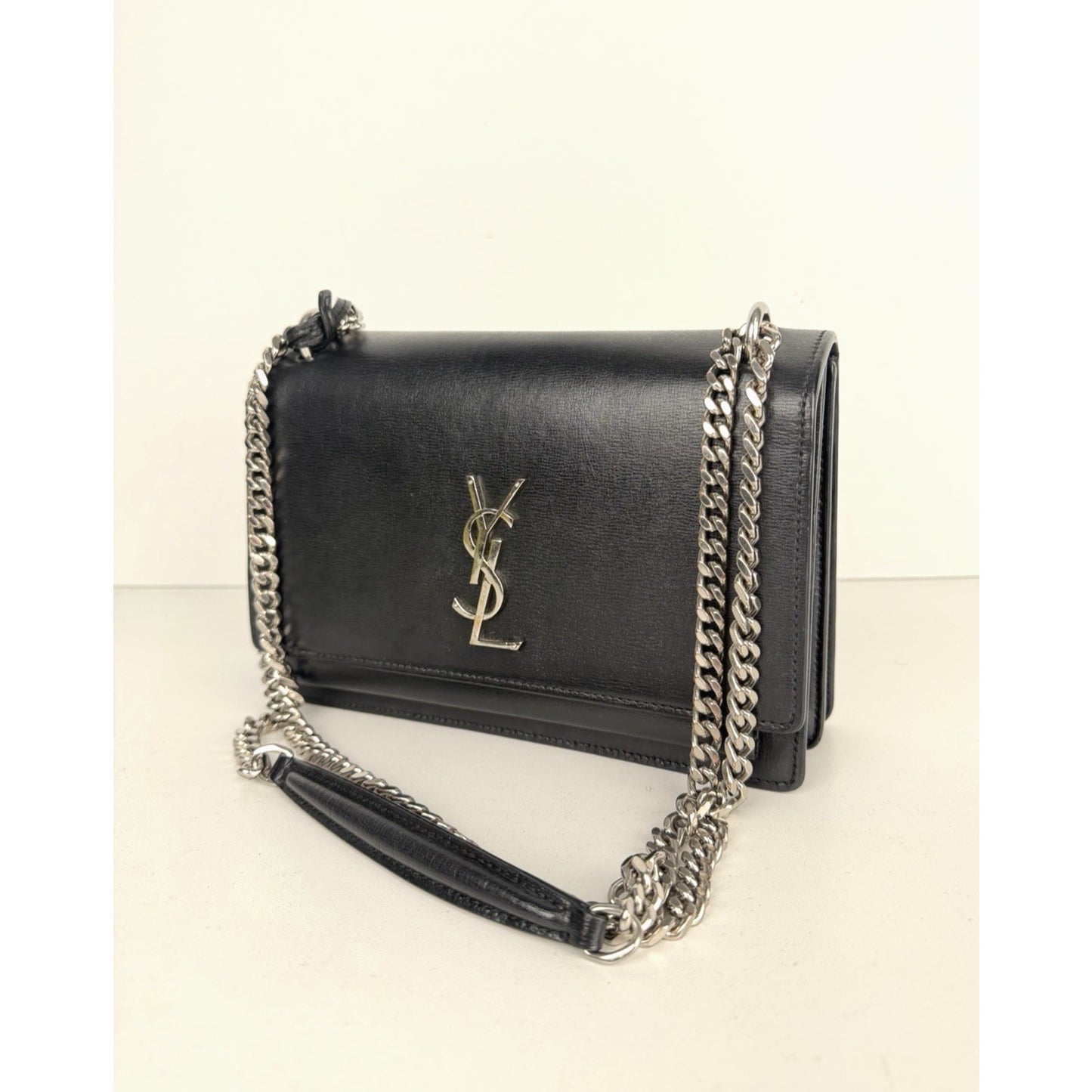 Saint Laurent Sunset Chain Crossbody Bag Medium in Black Leather with SH S11
